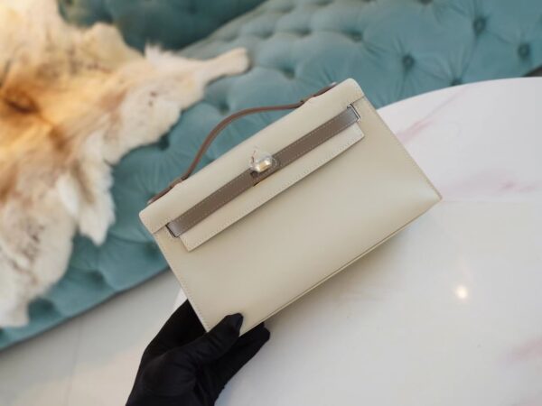 5f5d618d4b680ca God Factory Bags Factory Hermes Kelly Pochette22cm Craie & Gris Asphalt Swift Leather