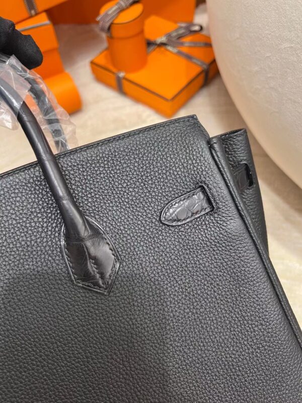 5f5e2bcc65f3218 Handmade Hermes Birkin Touch 25CM Togo/ Matte Crocodile 89 Noir Silver Hardware