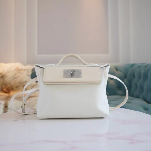 Discount Hermes Mini Kelly 24/24 01 Blanc & I2 Nata Evercolor Leather Silver Hardware