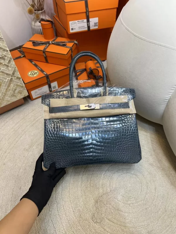 5fdd095d0c54f6c-jpg-1 Hermes Shiny Porosus Crocodile Birkin 30CM Y7 Blue Orage Silver Hardware