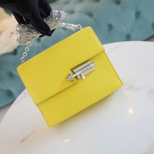 God Factory Bags Factory Hermes 9R Lemon Yellow Chevre Leather Verrou Mini17CM Silver Hardware