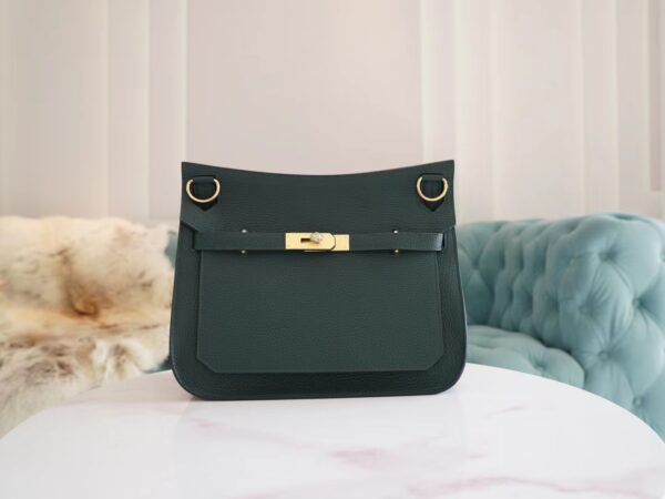 60bbefd766630ea-1 Handstitch God Factory Bags Hermes 6O Vert Cypress Clemence Leather Jypsiere Bag 28CM
