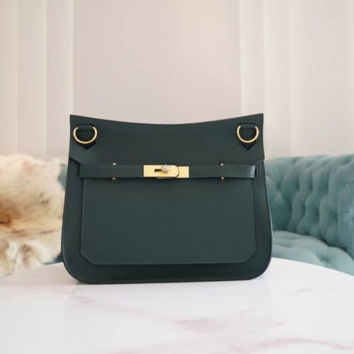 Handstitch God Factory Bags Hermes 6O Vert Cypress Clemence Leather Jypsiere Bag 28CM