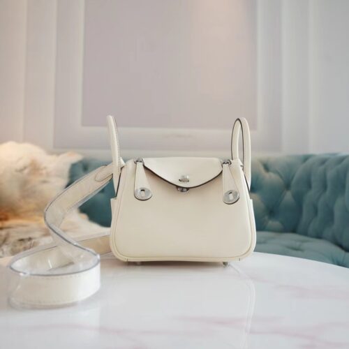 Fashion Hermes Mini Lindy 19CM I2 Nata / Gold Swift Leather Silver Hardware