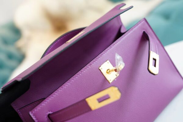 6128161131b31c5 Full Handmade Hermes Kelly Pochette22cm P9 Anemone Swift Leather Gold Hardware