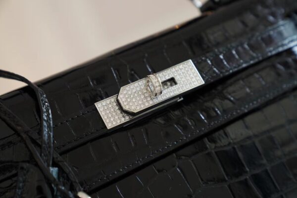 6158244e59cba29 Handmade Hermes Kelly 28CM Shiny Porosus 89 Nior Silver Hardware
