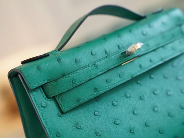 615a2270332a64e Fashion Hermes Kelly Pochette22cm U4 Vert Vertigo KK Ostrich Leather Gold Hardware