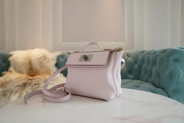 62e7c326eef26b5 Full Handmade Hermes 09 Mauve Pale / Nata Mini Kelly 24/24 Evercolor Leather Silver Hardware