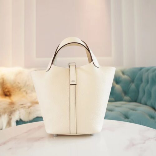 Hermes Handmade Boutique I2 Nata Clemence Leather Picotin18CM Tote Bag