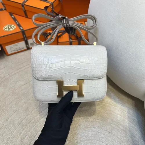 Hermes Constance 19CM 8L Beton Matte Alligator Crocodile Gold Hardware