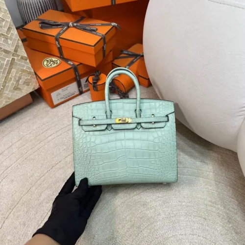 Full Handmade Hermes Birkin Sellier 20 Matte Alligator 6U Vert D’eau Gold Hardware