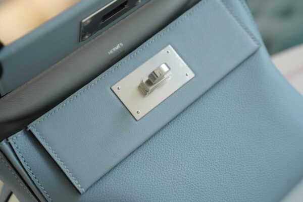 64c65e9dac44b64 Discount Hermes Mini Kelly 24/24 J7 Blue Lin / Gris Mouette Evercolor Leather Silver Hardware