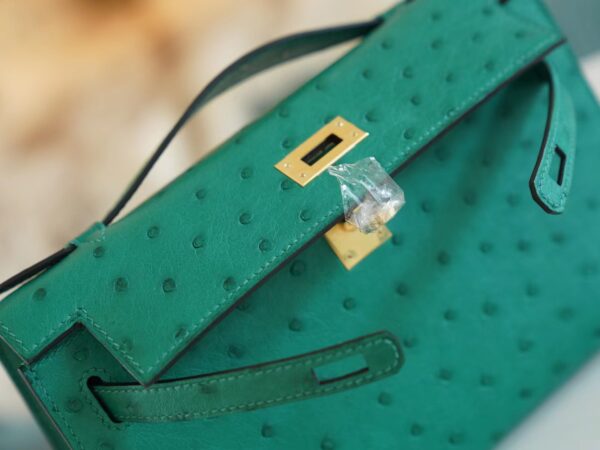 656cff5ca8c3cc9 Fashion Hermes Kelly Pochette22cm U4 Vert Vertigo KK Ostrich Leather Gold Hardware