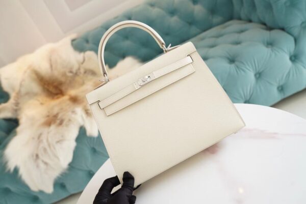 65f1f511ab3b406 God Factory Bags Factory Hermes Kelly 25CM C10 Craie Epsom Leather Silver Hardware