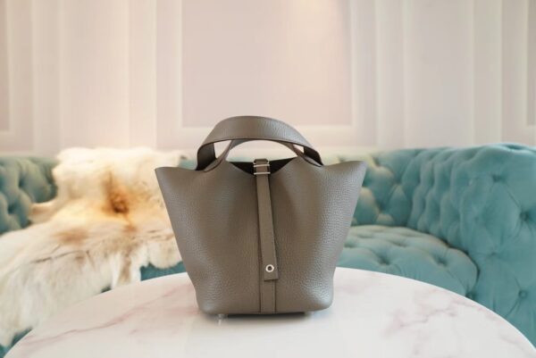 66f8f23b133038c-1 God Factory Bags Factory Hermes 8F Etain Clemence Leather Picotin18CM Silver Hardware