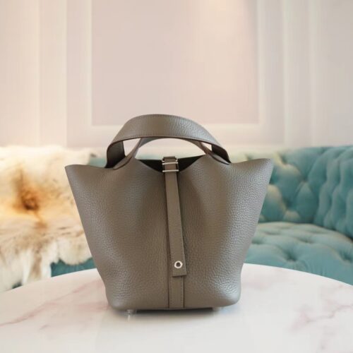 God Factory Bags Factory Hermes 8F Etain Clemence Leather Picotin18CM Silver Hardware
