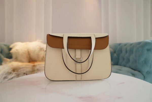 6705cc5795dab87-1 Hermes Halzan 25CM Clemence I2 Nata / 4B Biscuit Gold Hardware