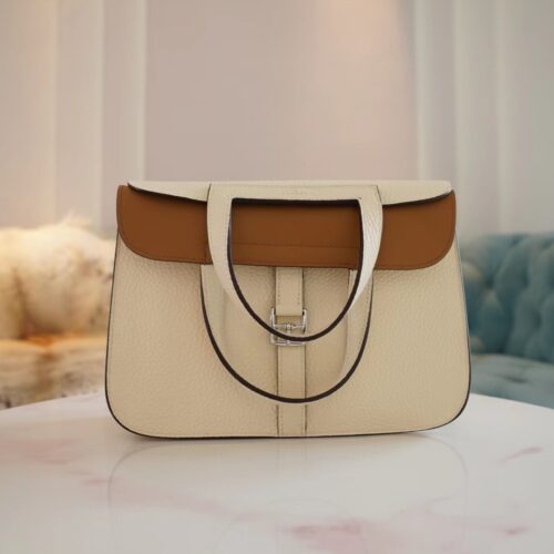Hermes Halzan 25CM Clemence I2 Nata / 4B Biscuit Gold Hardware