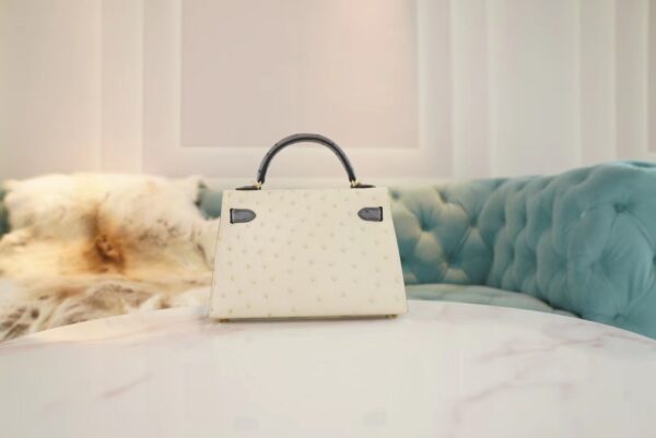 672a437bcfb8b8a New Hermes Mini Kelly19CM 8L Beton/M8 Gris Asphalt KK Ostrich Skin Gold Hardware