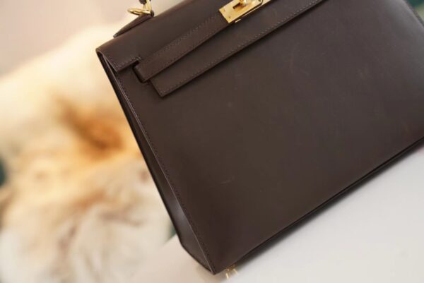 67c1fec9ef166f6 Full Handmade Hermes 46 Ebene Barenia Leather Kelly Bag25CM Gold Hardware