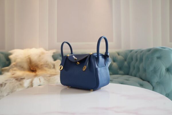 67daf7d96b328e2 Fashion Hermes S4 Deep Blue Mini Lindy 19CM Clemence Leather Gold Hardware