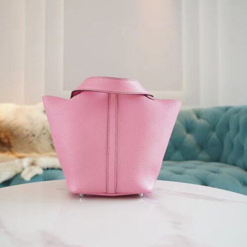 God Factory Bags Factory Hermes Picotin18CM Tote Bag 5P Rose Clemence Leather Silver Hardware
