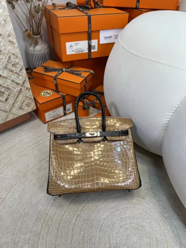 684b30fab949f1e-jpg-1 UK London 1i Dust/ 89 Noir Shiny Porosus Crocodile Birkin 25CM Silver Hardware