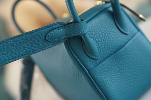 686da93d9f53eb9 Full Handmade Hermes W0 Bosphore Clemence Leather Mini Lindy19CM Gold Hardware
