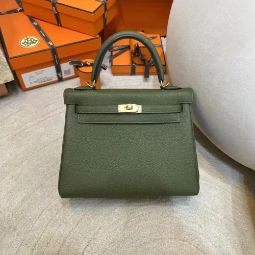 Hermes Shop Kelly 25CM C6 Vert De Gris Togo Leather Gold Hardware