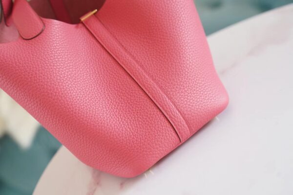 69273dd24168a0e Hermes Boutique 8W Rose Azalee Clemence Leather Picotin18CM Gold Hardware