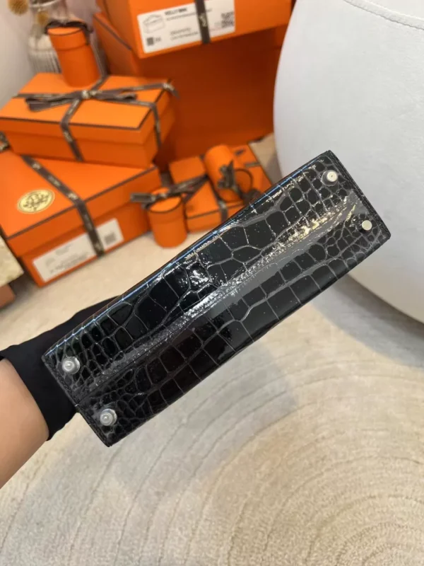 69ef087ca34667c-jpg Hermes 89 Noir Mini Kelly 19CM HCP Shiny Alligator Silver Hardware