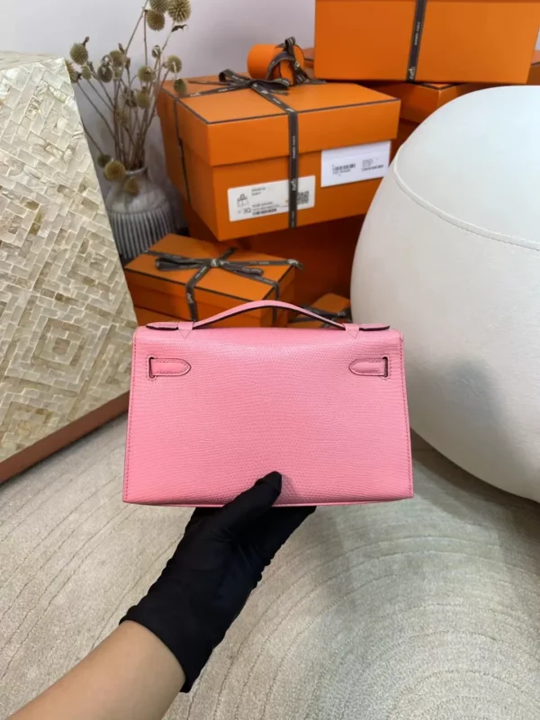 6b3bff6167d6dce-jpg Handmade Lizard Leather Kelly Pochette 22cm 5P Pink Silver Hardware