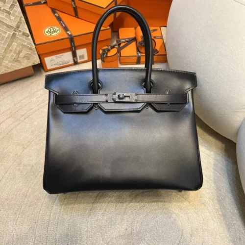 Hermes Birkin 30CM So Black 89 Noir Box Leather Black Hardware