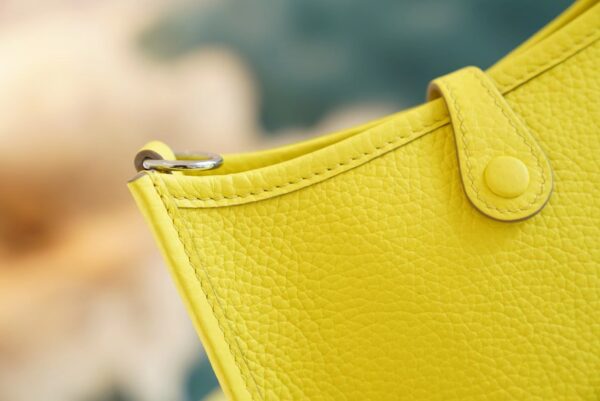 6b77a6570b8d9b3 Full Handmade Hermes Mini Evelyne16CM 9R Lemon Yellow Clemence Leather Silver Hardware