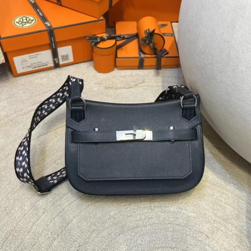 Taiwan Hermes Jypsiere Mini 23CM 3Y Blue Noir Swift Leather Silver Hardware