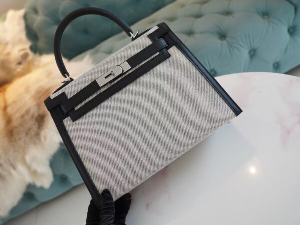 6c7010ecfaaaca4 Full Handmade Hermes Canvas/ Swift Kelly Sellier 28CM CK89 Nior Silver Hardware