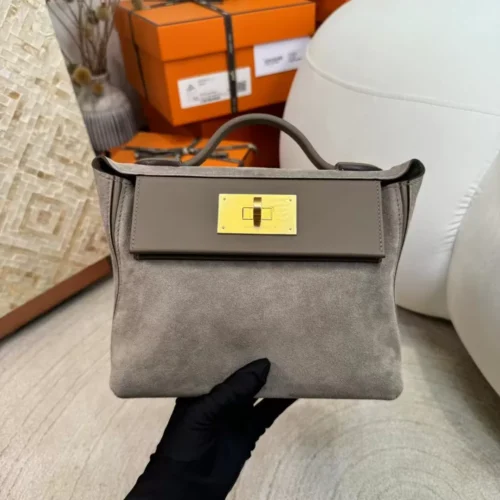 New 18 Etoupe Suede Kelly 2424 Mini 21CM Gold Hardware