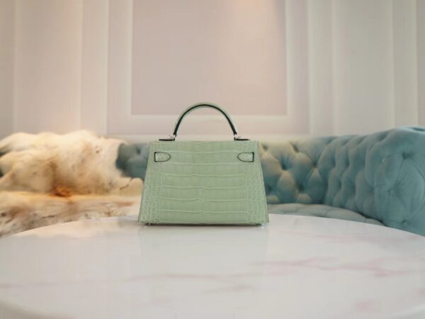 6de2b1c17695b58 Hand Stitching Hermes Mini Kelly 19CM 6U Vert D’eau Matte Alligator Silver Hardware
