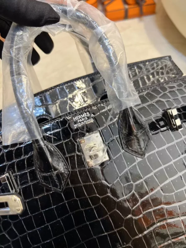 6e1805d47de63c8-jpg Hermes Shiny Porosus Crocodile Birkin 25CM 89 Noir Silver Hardware