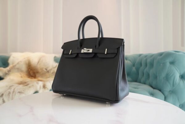 6e188ddc73ca744 Full Handmade Hermes CK89 Black Togo Leather Birkin25CM Tote Bag Silver Hardware