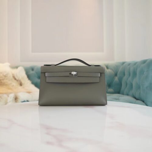 God Factory Bags Factory Hermes 0L Gris Meyer Swift Leather Kelly Pochette22cm Silver Hardware