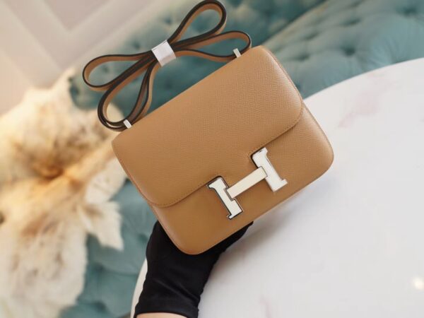 6ecaeff9d33ddd7-1 Full Handmade Hermes 0M Chai Epsom Leather Constance 19CM White Enamel Buckle