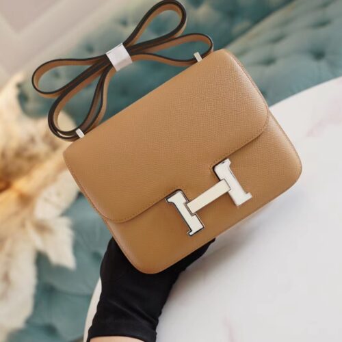 Full Handmade Hermes 0M Chai Epsom Leather Constance 19CM White Enamel Buckle