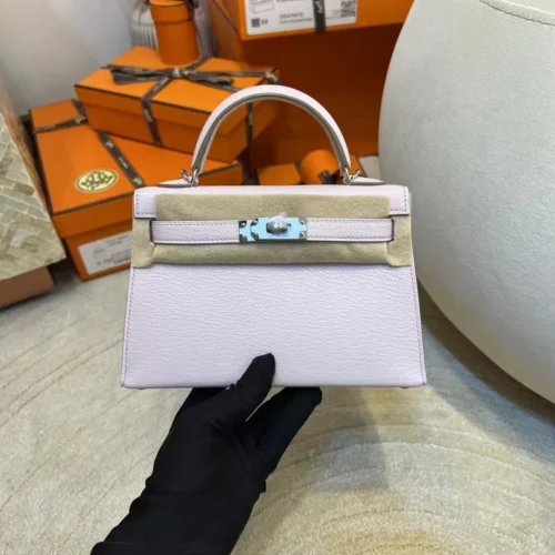 Taiwan Hermes Mini Kelly 19CM Chevre Leather 09 Mauve Pale Silver Hardware