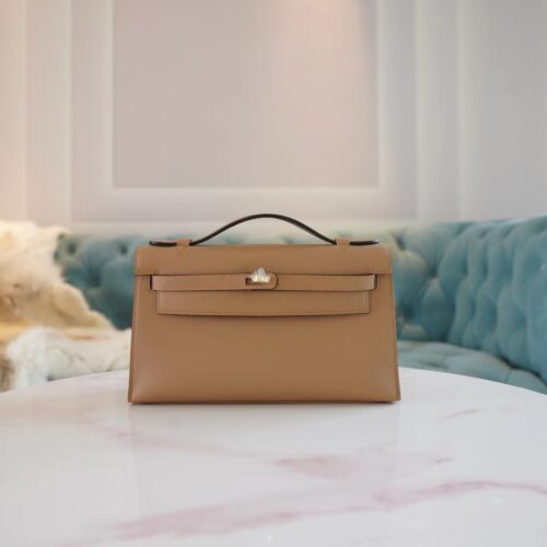 Wholesale Hermes Kelly Pochette22CM 0M Chai Swift Leather Gold Hardware