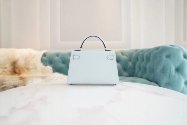 6f91bab13348bc9 Hermes Handmade Boutique T0 Blue Brume Epsom Leather Mini Kelly19CM Silver Hardware