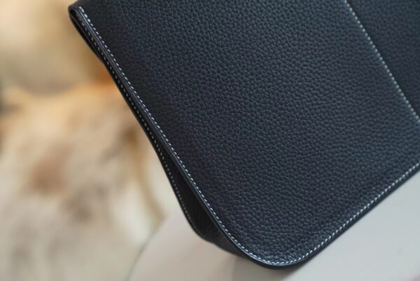 70549bb17485836 Wholesale Hermes Halzan 31CM CK89 Black / White Stitches Clemence Silver Hardware