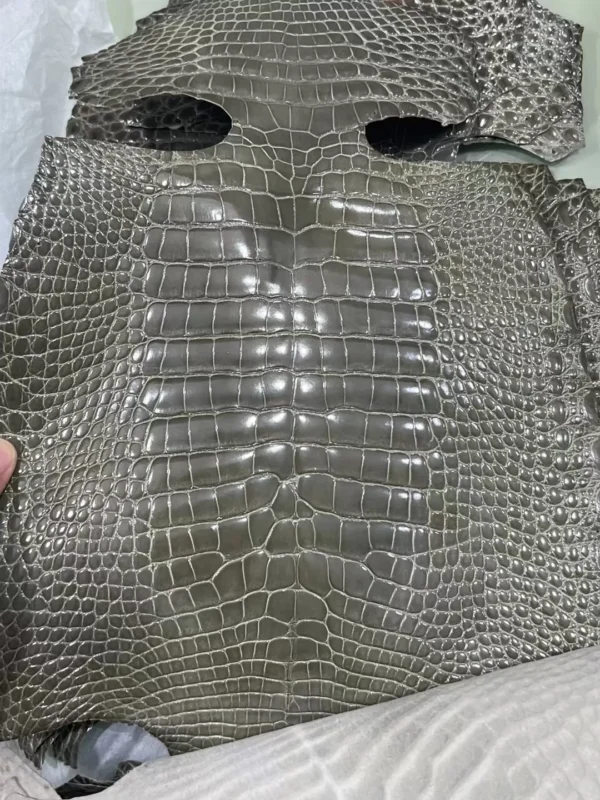 Hermes Shiny Alligator Crocodile Leather CK81 Gris Tourterelle