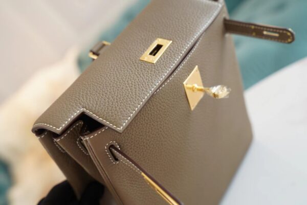 706dd66c561de77 New God Factory Bags Hermes C18 Gris Etoupe Clemence Leather Kelly Ado Backpack22cm Gold Hardware
