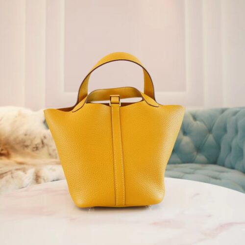 God Factory Bags Factory Hermes Picotin Bag18CM 9D Amber Clemence Leather Silver Hardware